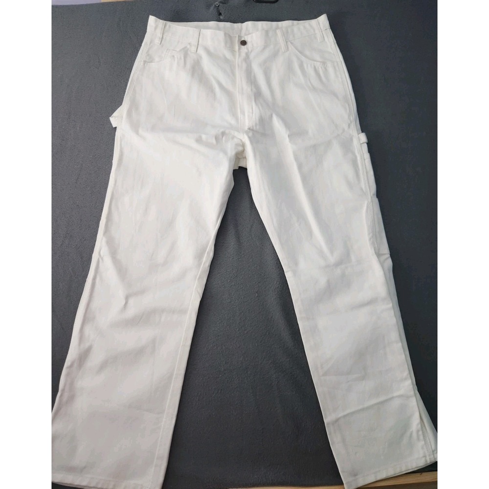Dickies Pants Mens 38X30 White Relaxed Fit Flat Front Straight Utility Pant NEW‎